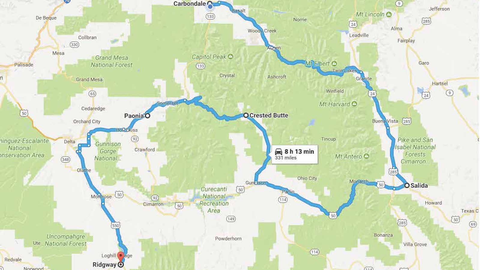 Creative Corridor route from Salida to Ridgway